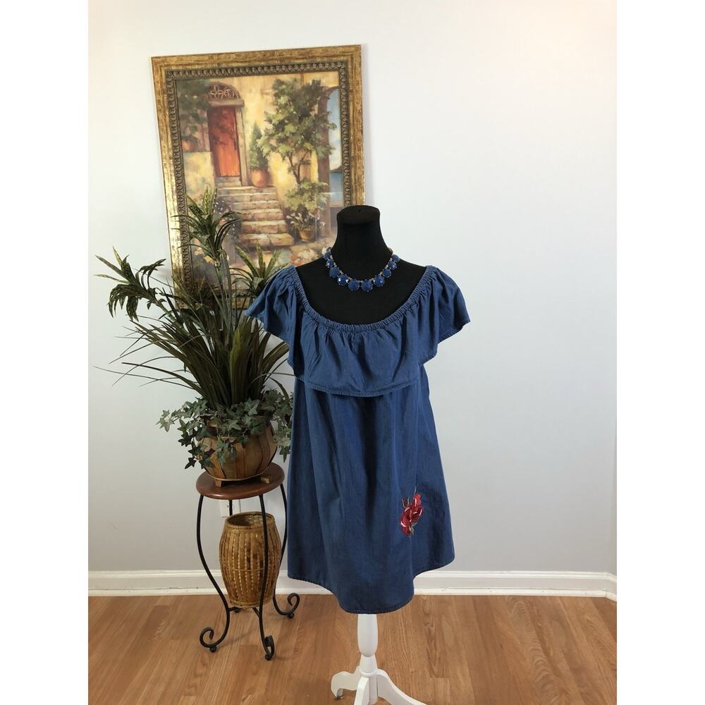 Mileage Women Blouse Plus 2X Pullover Y2K Short Sleeve Embroidery Elastic Off Sh